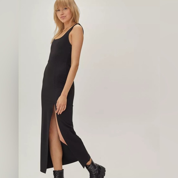 NWT Nasty Gal Square Neck Midi Black Dress US 4 - Picture 3 of 4